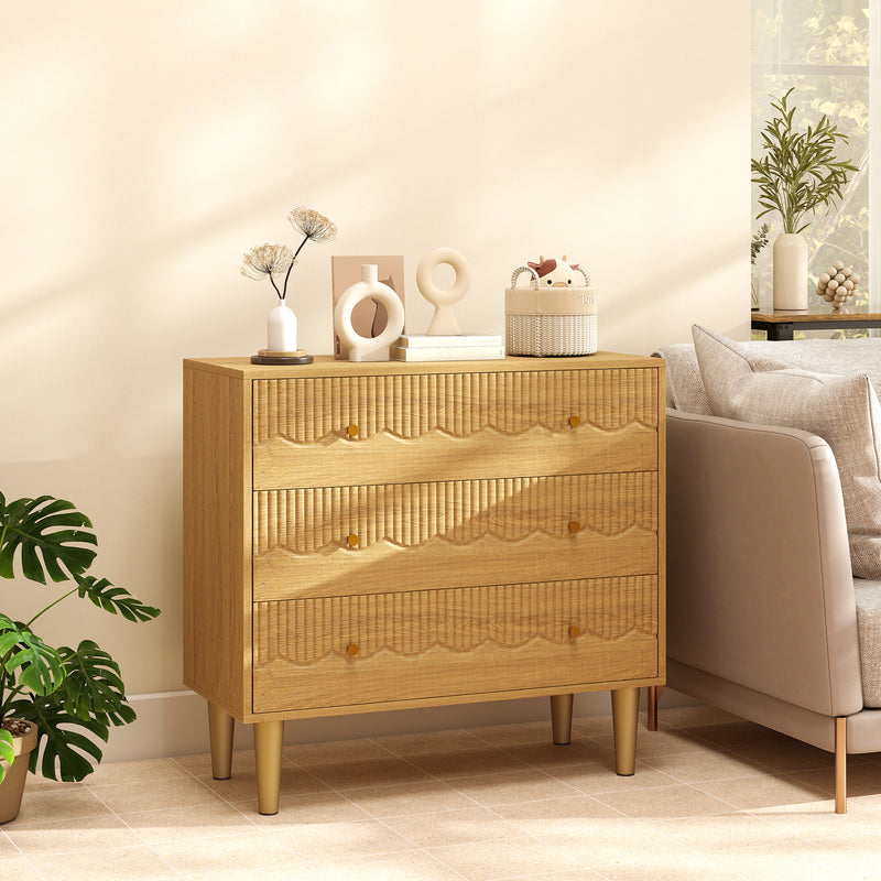 HOMCOM Dresser for Bedroom 3 Drawer Chest of Drawers with Steel Frame for Living Room in Oak – view 8