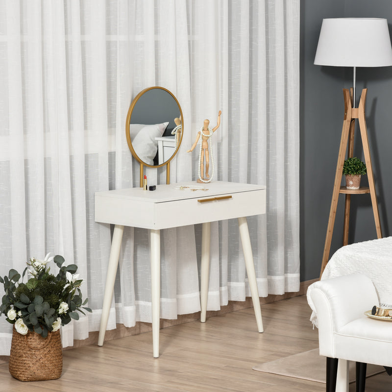 White round-mirror dressing table – image 2