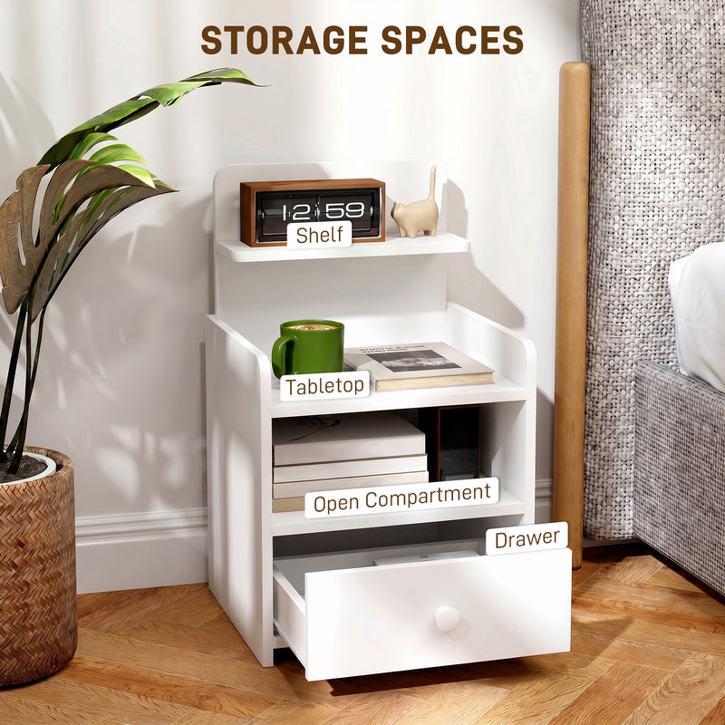 HOMCOM Bedside Cabinet, Bedside Table with Drawer and Shelf for Living Room, White – view 4