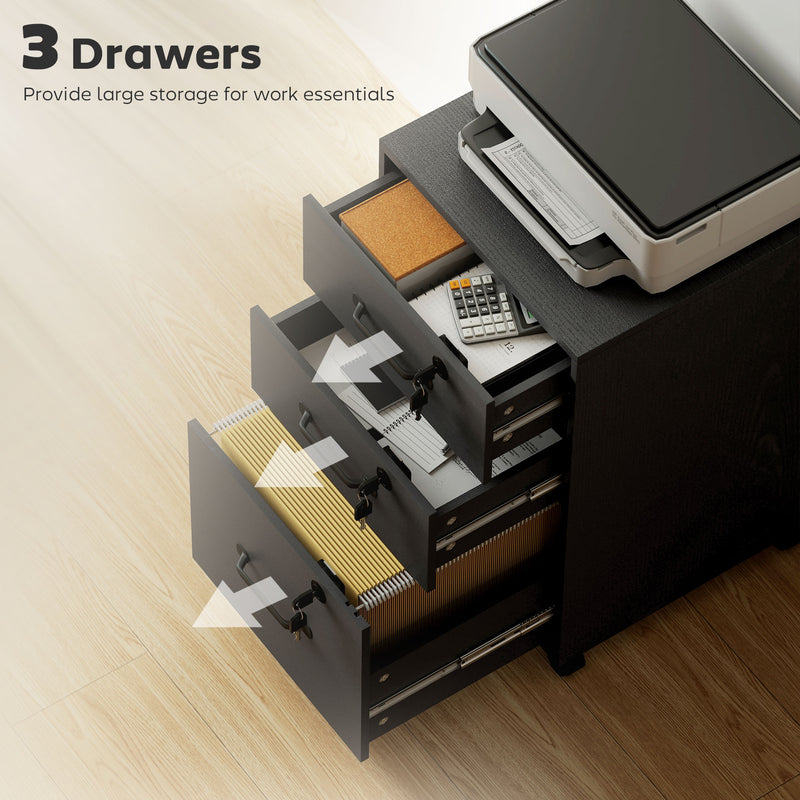 HOMCOM Three Drawer Wood-Effect Filing Cabinet - Black – view 4