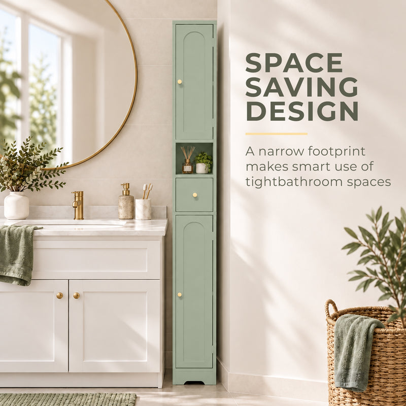HOMCOM 185 cm Tall Bathroom Cabinet with Arched Doors - Light Green – view 5