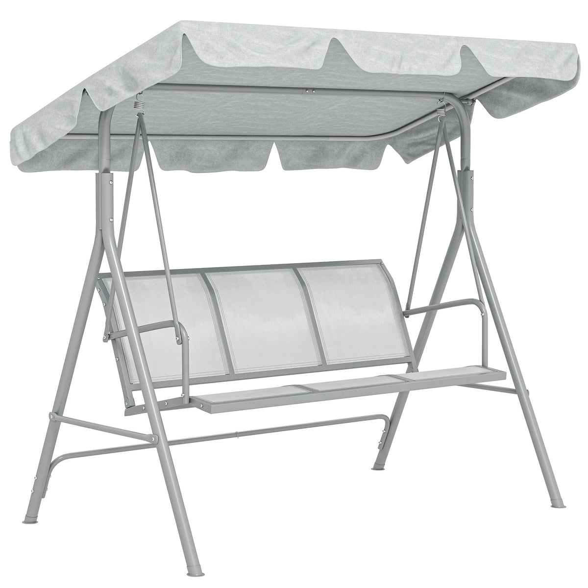 Light grey 3-seater metal garden swing with sling seat and UV-protected canopy