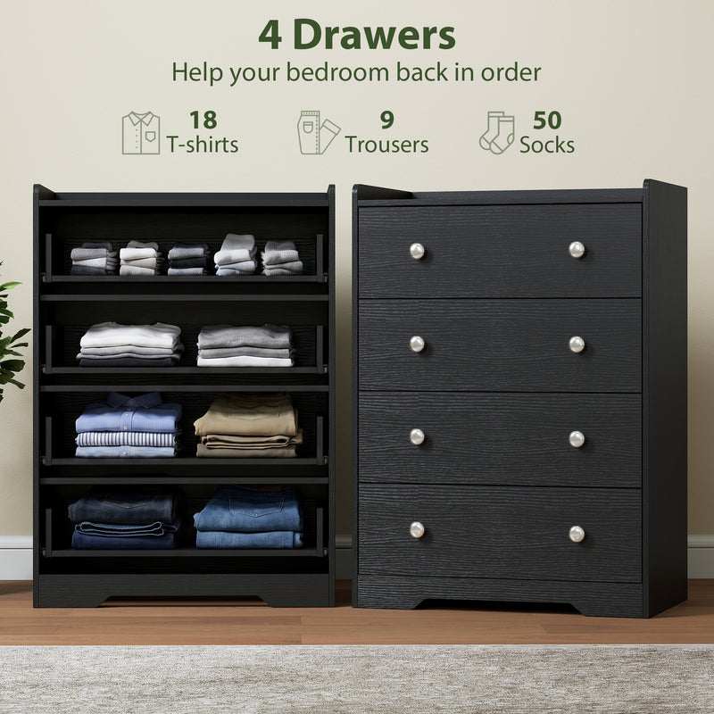 HOMCOM 4 Drawer Chest of Drawers, Modern Dresser for Bedroom, Storage Cabinet for Living Room Entryway, Black Wood – view 4