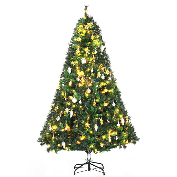 6ft pre-lit green Christmas tree with 200 warm LEDs decorated with white, gold and silver baubles