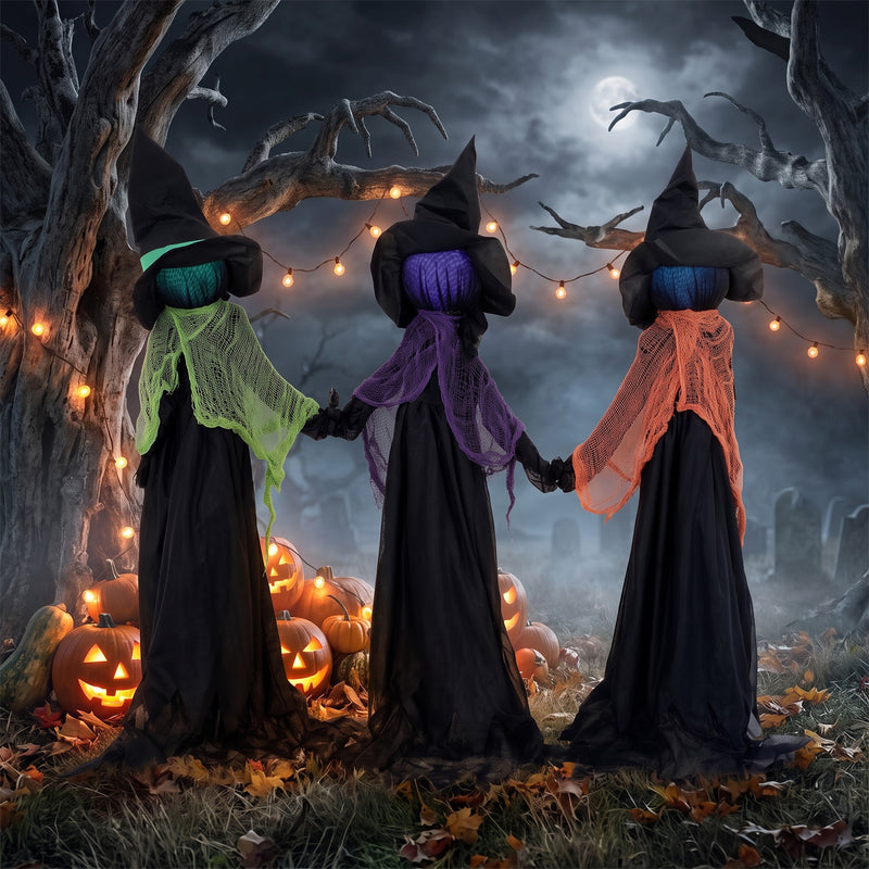 120cm Set of 3 Light-Up Witches Holding Hands – Outdoor – image 8 of 9