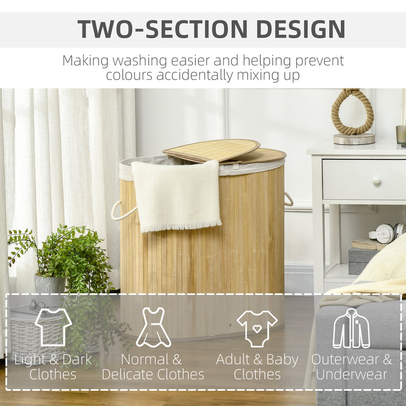 Two-section bamboo laundry basket – image 6