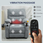 Electric Massage Recliner Armchair with Vibration, Heat, Whisper-Quiet Motor, Memory Function, Velvet Power Reclining Chair with Spring Pack, USB Port, Footrest, Side Pockets, Cup Holders, Grey