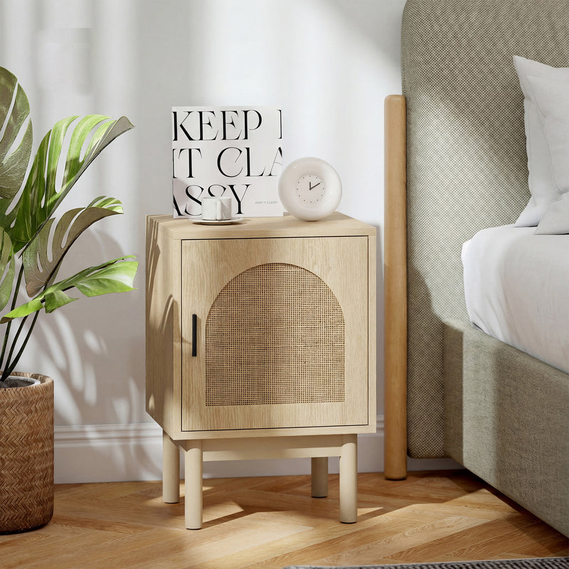 HOMCOM Rattan Bedside Table for Bedroom - Natural Wood – view 10