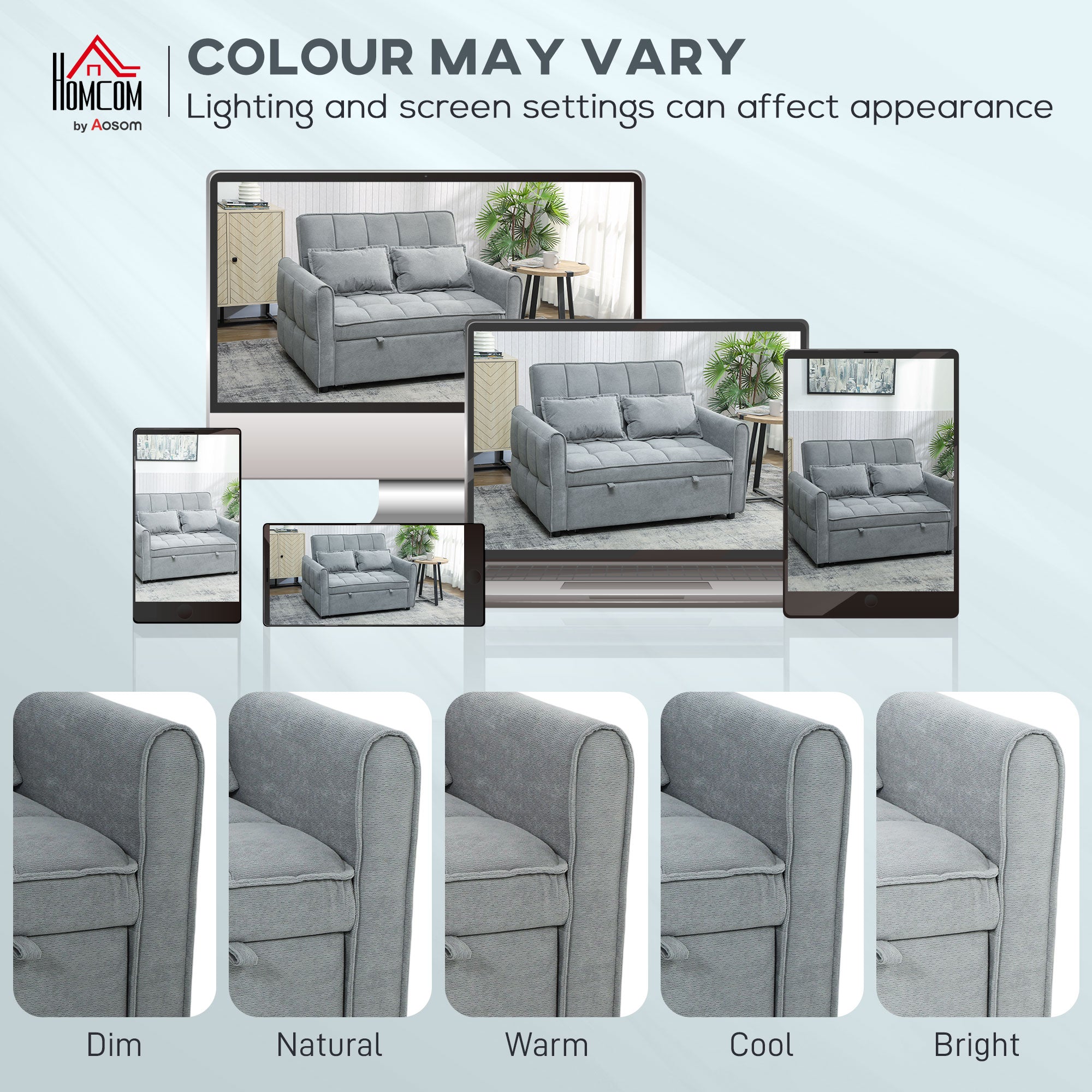 2 Seater Sofa Bed, 3-in-1 Convertible Sleeper Sofa with Click-clack Adjustable Backrest and 2 Pillows, Grey