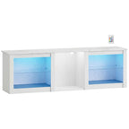 70in TV Stand, with LED Lights and Storage - White