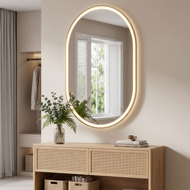 HOMCOM Bathroom Mirror with LED Lights, 100x70cm Oval Bathroom Mirror, Dimmable, Bluetooth, Anti-Fog, Gold Tone – view 8