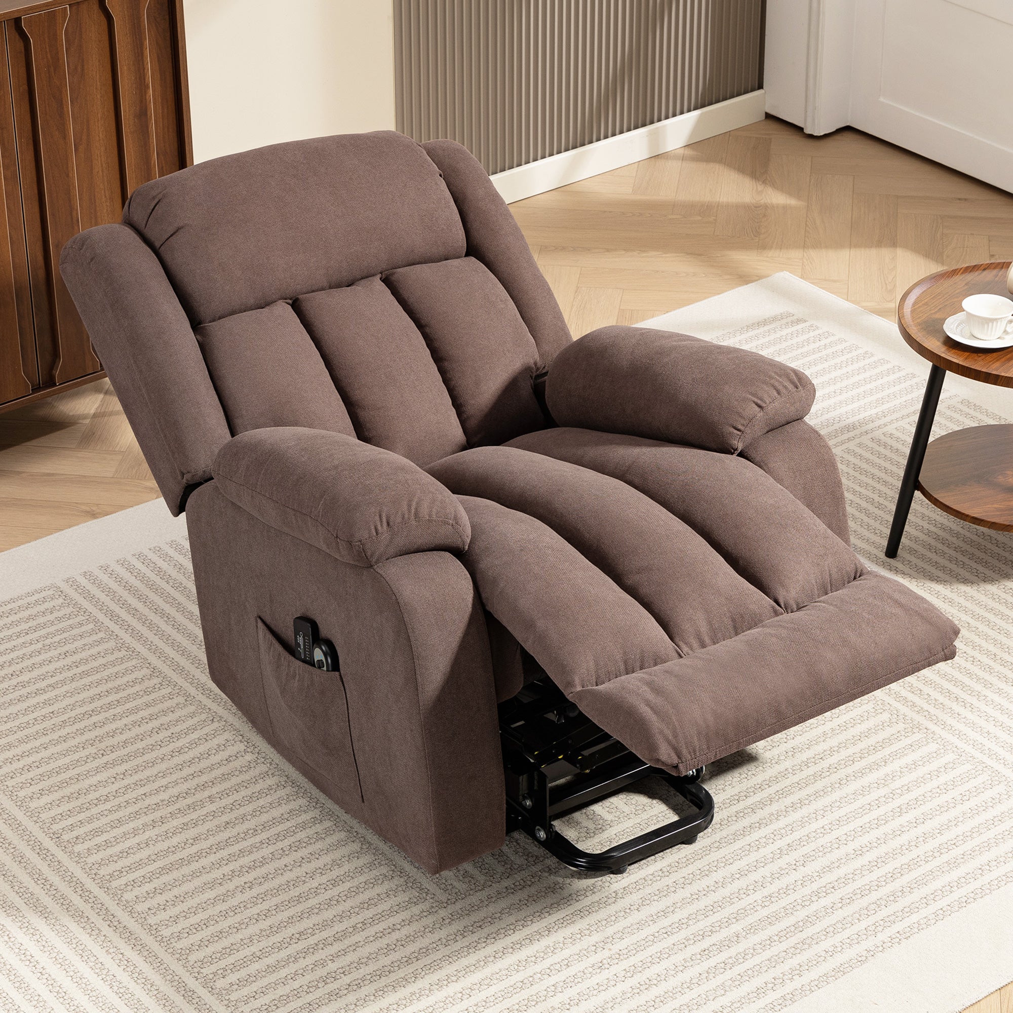 Power Lift Recliner Chair with Vibration Massage, Lift Chair for Elderly with Footrest, Remote, Side Pocket, Dark Brown