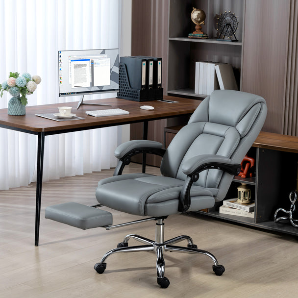 HOMCOM Faux Leather Reclining Office Chair, with Footrest - Grey – view 2