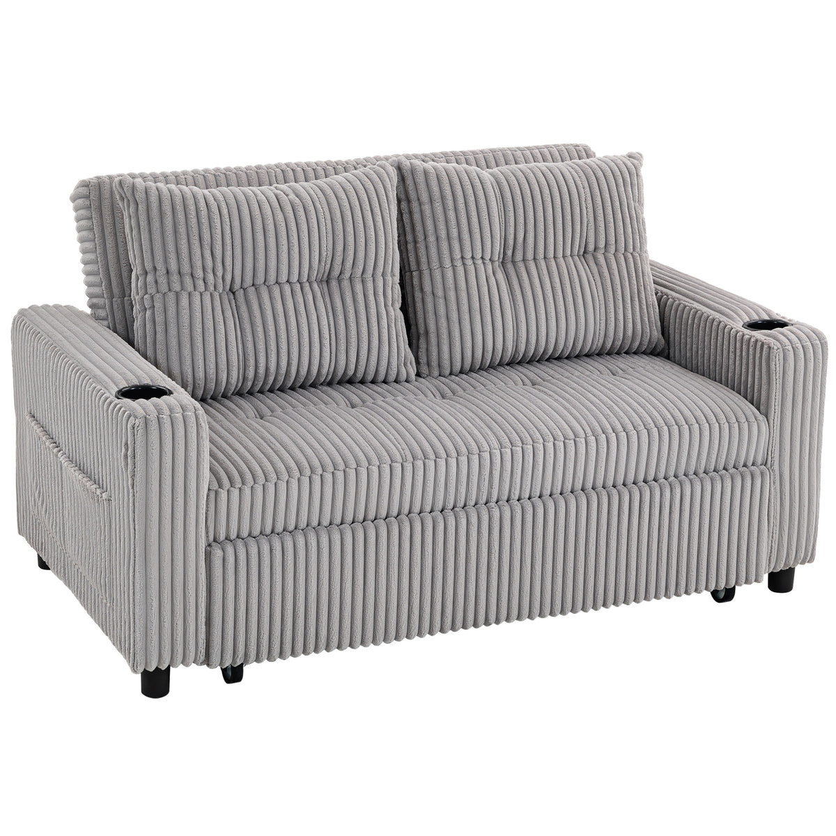 2-Seater Corduroy Pull-Out Sofa Bed – Light Grey