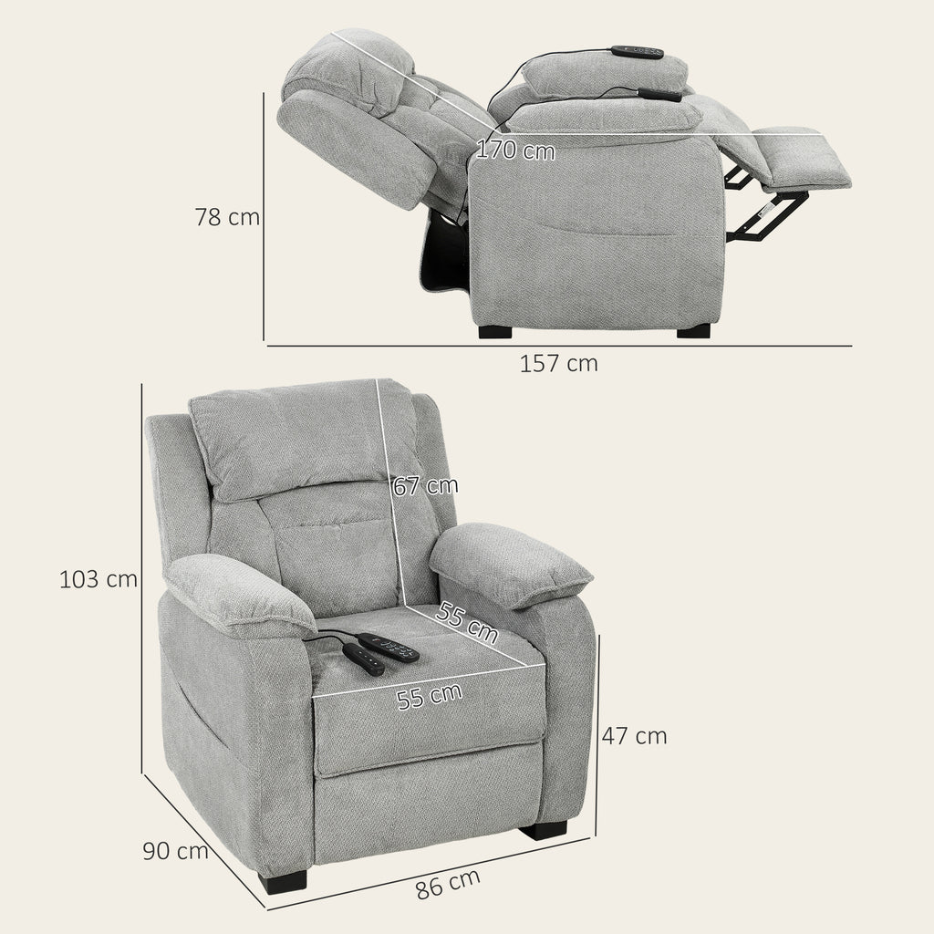 Power Recliner Armchair with Massage and Heat, Electric Reclining Chair with Wide Spring Seat, Light Grey