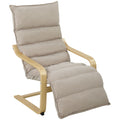 Curved Wooden Accent Chair, Armchair with Adjustable Footrest, Light Brown