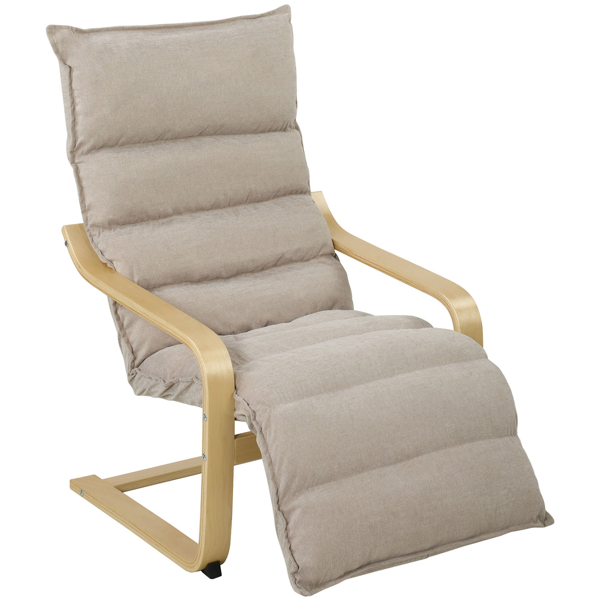 Curved Birch Wood Accent Chair with Adjustable Footrest – Light Brown