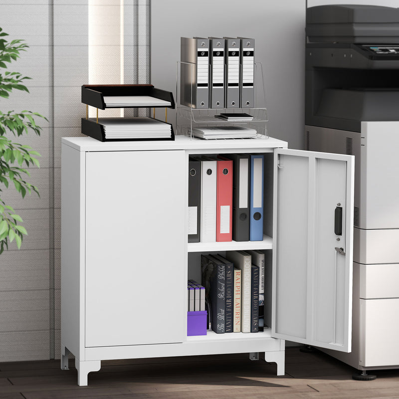 HOMCOM Lockable Metal Filing Cabinet, 2-Tier Storage Cupboard with Double Doors, Modern Office Organiser, White – view 8