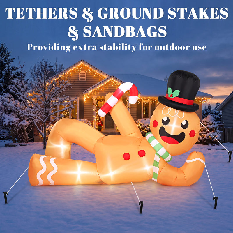Ground stakes and tether ropes for securing the inflatable