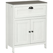 White freestanding bathroom floor cabinet with top drawer, double doors and wood-effect top