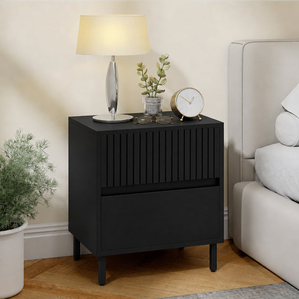 HOMCOM Bedside Cabinet, Bedside Table with 2 Drawers, Storage and Steel Legs for Bedroom, Living Room, Black – view 2
