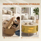 Coffee Table with Lift Top and Hidden Storage, Round Centre Table with Fluted Sliding Door, 80 cm, Natural Wood
