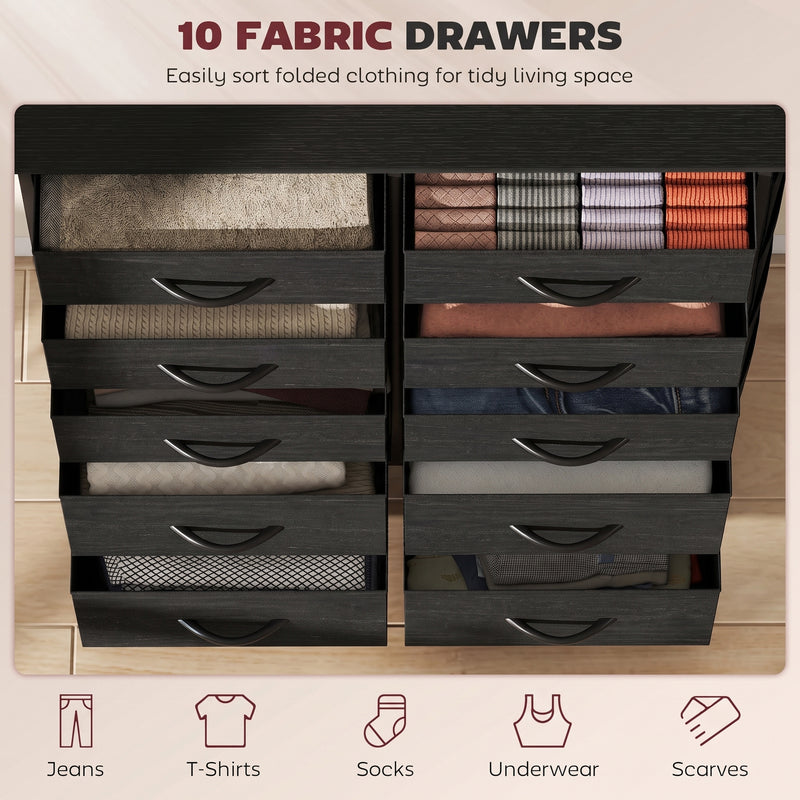 HOMCOM Chest of Drawers, Dresser with 10 Fabric Drawers, Tall Storage Unit with 4 Pockets and 2 Hooks Steel Frame, Black – view 4