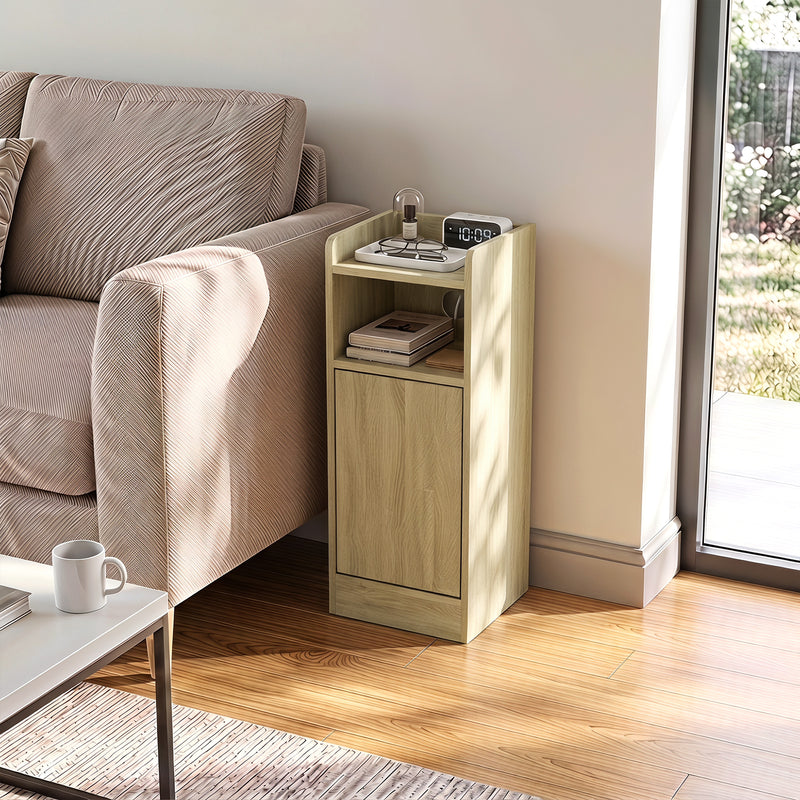 HOMCOM Slim Bedside Table Set of 2 with Charging Station, Narrow Bedside Cabinet with Adjustable Shelf, Oak – view 9
