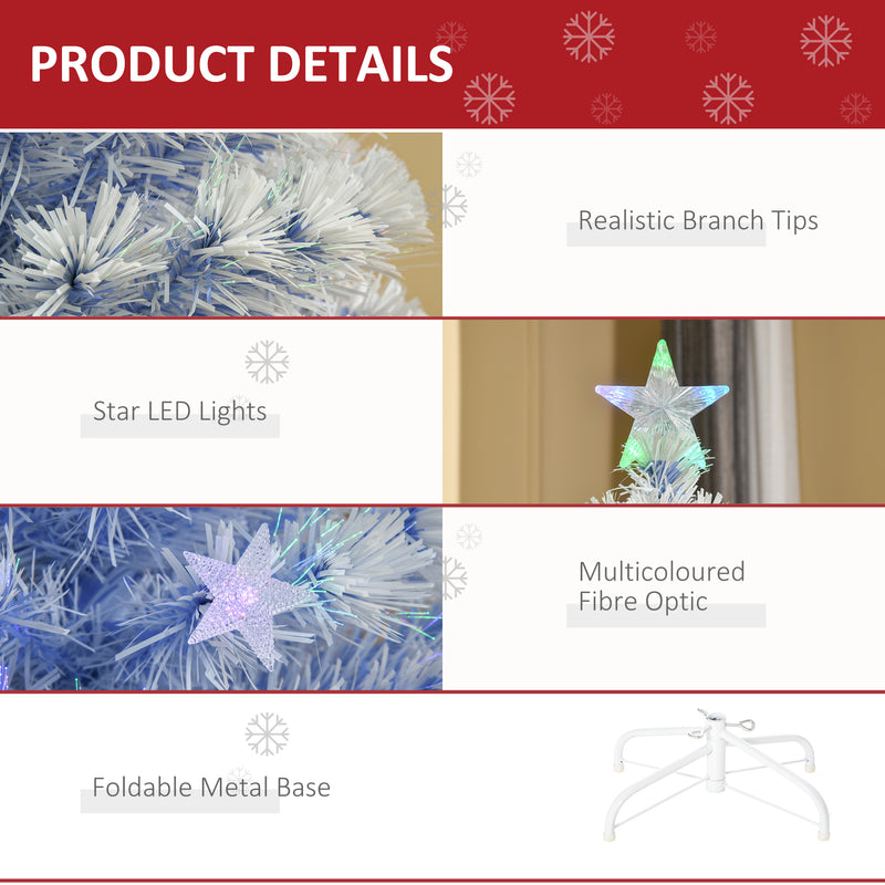 HOMCOM 4FT Artificial Fibre Optic Christmas Tree Seasonal Decoration w/ LED Lights Pre-Lit Easy Store White Blue – view 6