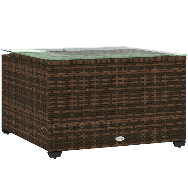 Square brown rattan garden side table with tempered glass top