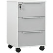 Grey and white three-drawer lockable mobile filing cabinet with central lock