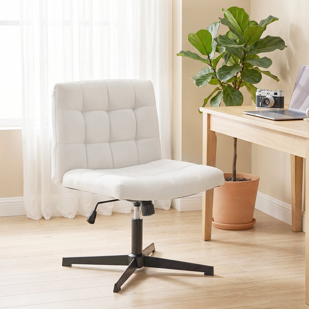 HOMCOM Armless Office Chair, Cross Legged Linen Computer Desk Vanity Chair with Wide Seat, Rocking Function, Beige – view 2