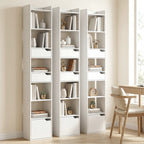 Bookcase Tall Narrow with 5 Tiers and Drawers Freestanding Bookshelf Storage Cabinet for Living Room White Wood Effect
