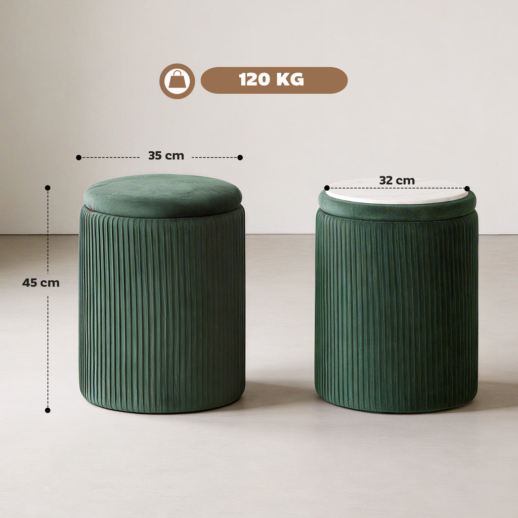 Storage Ottoman Modern Velvet Round Foot Stool for Living Room Bedroom 45 cm Dark Green