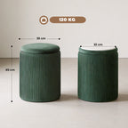 Storage Ottoman Modern Velvet Round Foot Stool for Living Room Bedroom 45 cm Dark Green