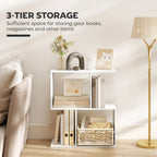 Side Table, Narrow End Table with Storage Shelves, S-Shaped, 3-Tier, 50W x 19.5D x 58H cm, White