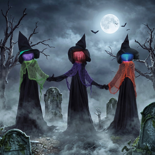120cm Set of 3 Light-Up Witches Holding Hands – Outdoor – image 2 of 9