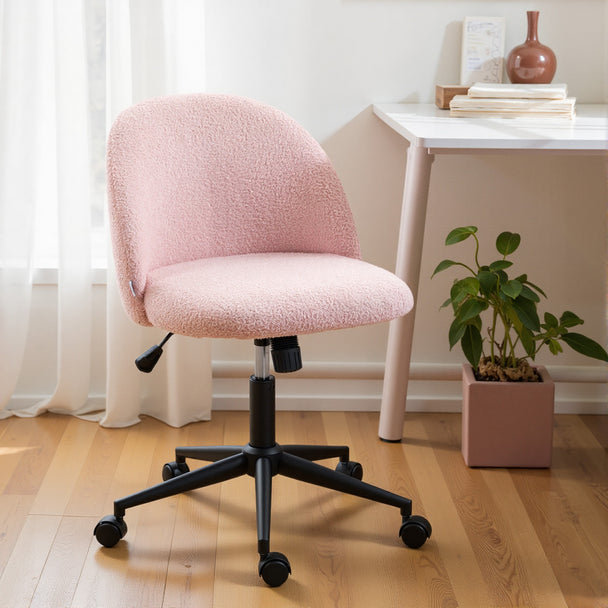 HOMCOM Teddy Fleece Office Chair with Wheels - Light Pink – view 2