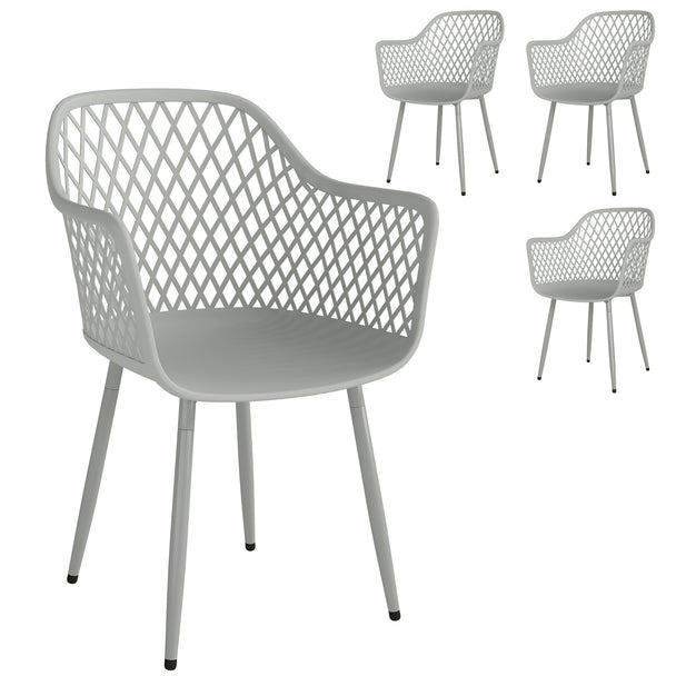 Outsunny Garden Chairs Set of 4, Garden Dining Chairs with Cut Out Diamond Back and Armrests for Patio, Balcony