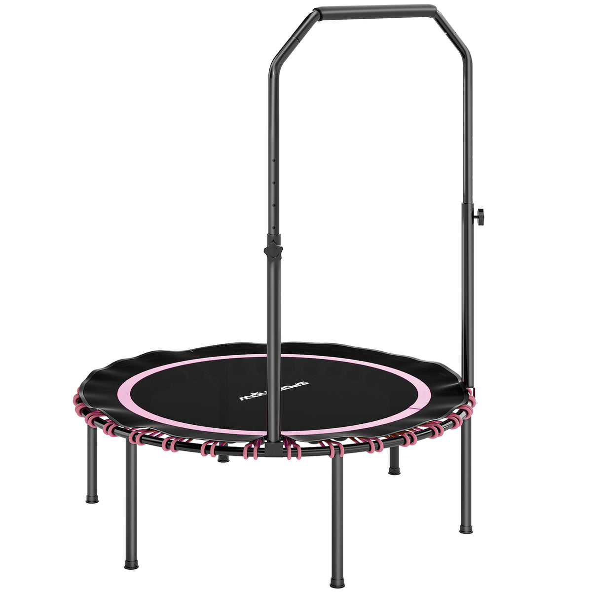 Pink 40-inch foldable bungee fitness trampoline with adjustable handrail