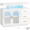 HOMCOM High Gloss Sideboard with LED Lights, Built-in Power Outlets, 3 Drawers, Shelves and 2 Acrylic Doors, White