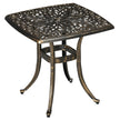 Bronze-tone 54 cm square cast aluminium garden side table with floral cut-out top and parasol hole