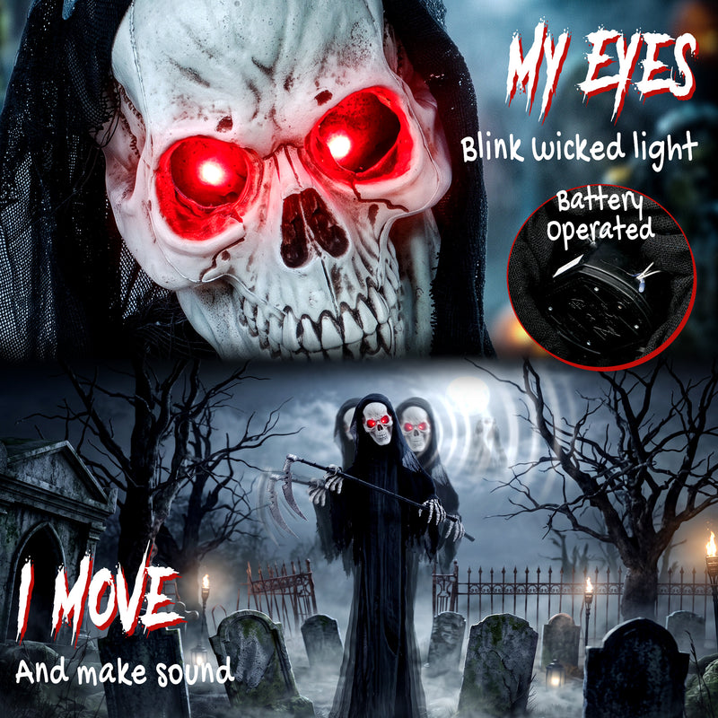 183cm Animated Grim Reaper with Scythe & Glowing Eyes – image 4 of 9