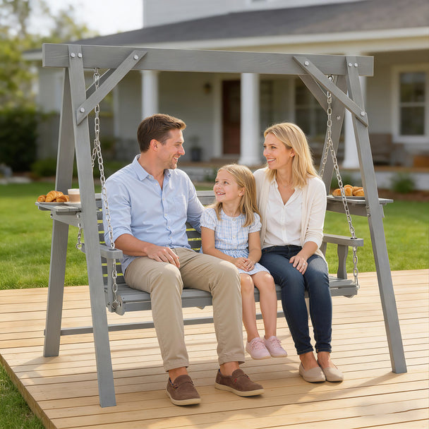 Outsunny Three-Seater Wooden Swing Bench, Dark Grey – view 2