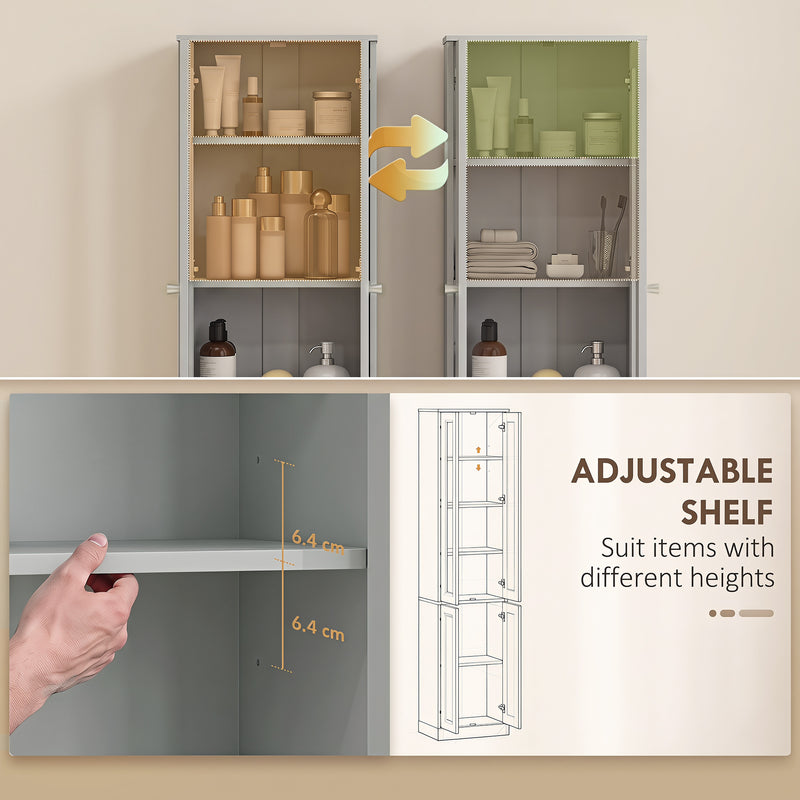 HOMCOM Tall Bathroom Storage Cabinet, 6-Tier Slim Bathroom Cabinet with Adjustable Shelf, 4 Soft-Close Doors, Dusty Blue – view 4