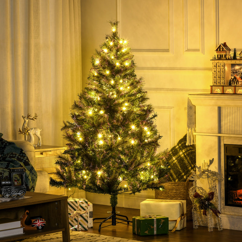 HOMCOM 1.5m 5ft Pre-Lit Christmas Tree Artificial Spruce Xmas Tree Warm White LED Holiday Décor with Metal Stand – view 2