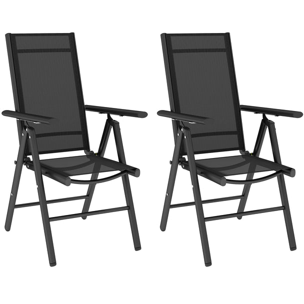 Outsunny Set of 2 Folding Garden Chairs, Aluminium Frame Outdoor Dining Chairs with Breathable Mesh Back and Seat
