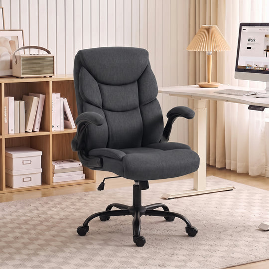 HOMCOM Office Chair, Executive Desk Chair with Flip-up Armrest, Thick Padding, 360 Degree Swivel, Dark Grey – view 2