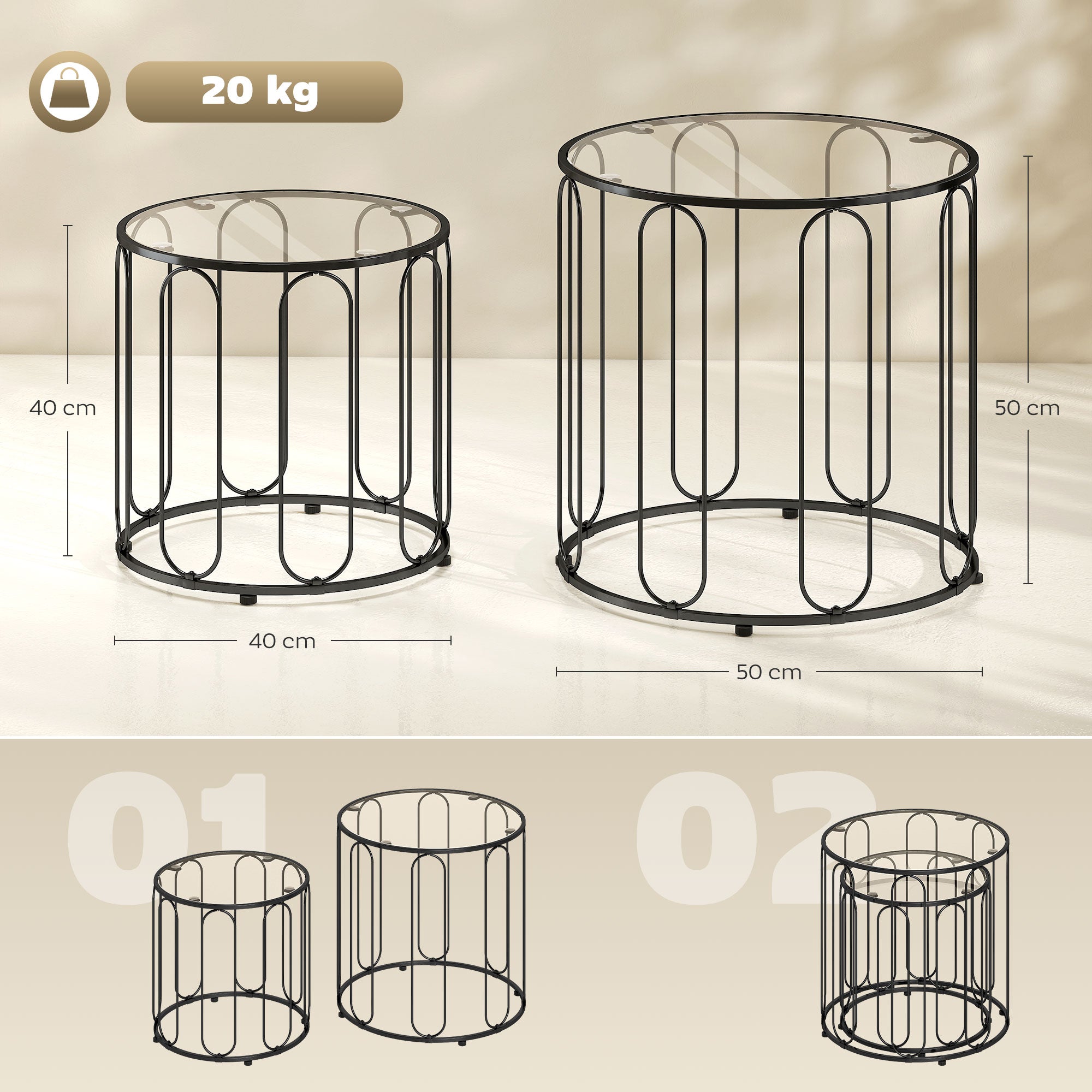 Elliptical Cut-Out Nesting Tables - Black