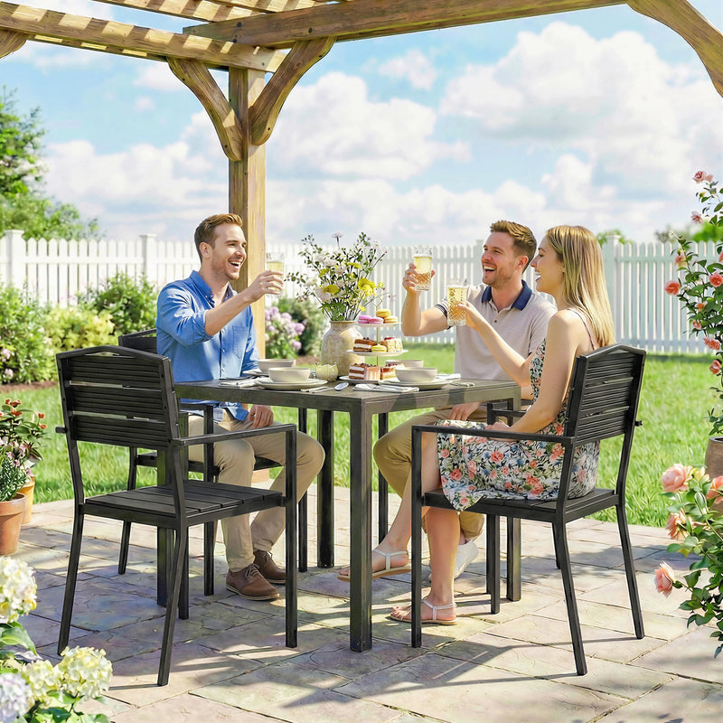 Outsunny Stackable Garden Chairs Set of 4, Garden Dining Chairs with Slatted HDPE Seat Back, Armrests, Metal Frame – view 9
